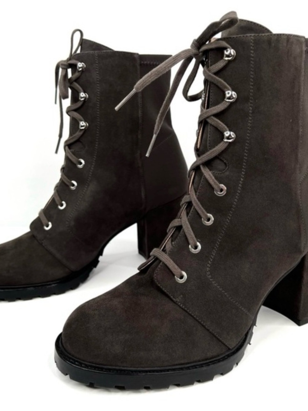 Stuart Weitzman Brown Suede Lace-Up Block Heel Ankle Boots